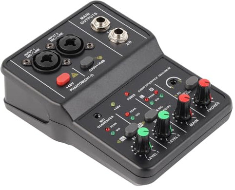 Console de Mixage Audio 2 Canaux, Mini Console de Mixage Audio Portable USB 48 V avec Carte Son USB, Console de Mixage Compacte pour Enregistrement de Musique, Karaoké à Domicile