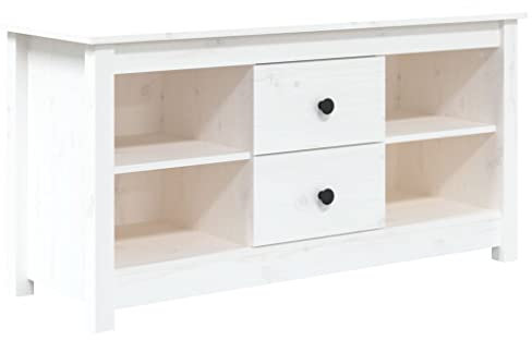 vidaXL TV Schrank Lowboard TV Möbel Tisch Board Sideboard Fernsehtisch Fernsehschrank HiFi-Schrank Wohnzimmer Weiß 103x36,5x52cm Massivholz Kiefer