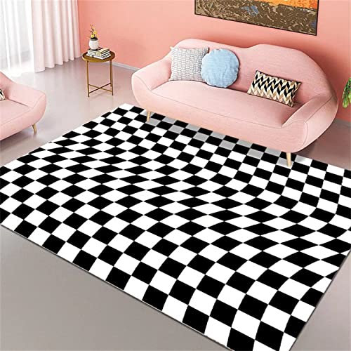 PHLCF Orientteppich für den Außenbereich, schwarz-weiß, rutschfest, Wohnzimmer, sicher, gesund und geruchsfrei, Fußmatten, strapazierfähig, groß, 160 x 230 cm