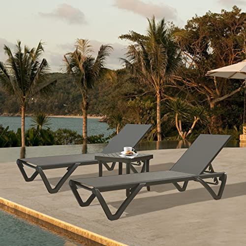 Domi Aluminium, Terrassen-Chaiselongue mit Beistelltisch, 5 Positionen verstellbare Rückenlehne und Rollen, Allwetter-Outdoor-Loungesessel für Strand, Hof, Balkon, Pool, Grau
