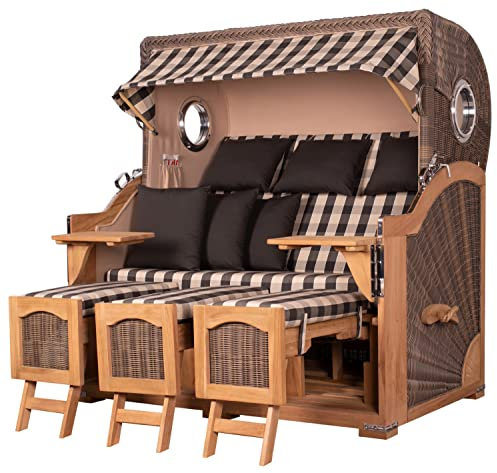bene living Strandkorb-Set Ammersee 3-Sitzer Teak - PE grau - Modell 505 - Liftersystem