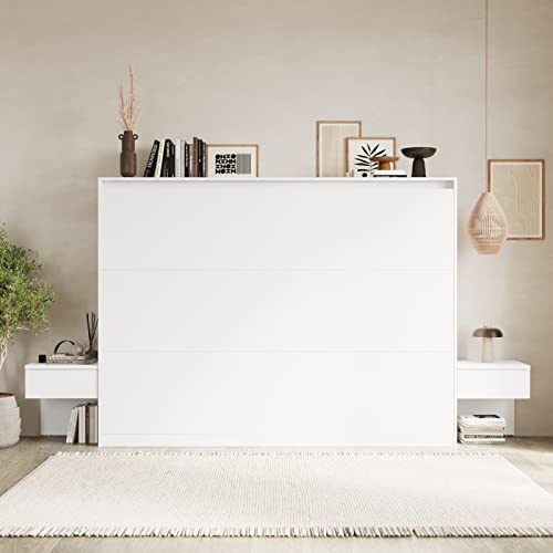 SMARTBett Set Schrankbett Classic Horizontal 160x200 mit 2 Nachtkonsolen Weiss