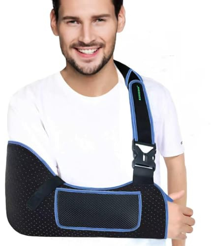 KONSEDIK Arm Shoulder Sling for Men and Women,Porous comfort Medical Sling with Pocket Shoulder Pad for Rotator Cuff Injury,Support for Arm,Wrist, Elbow,Clavicle Fracture Post-Surgery(Black,Large)