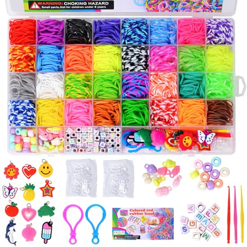 WeiRenLuan 2500+ Loom Bänder Set,Bänder Armbänder Selber Machen Armband Set | 2500+ Loom Bänder Set mit Perlen, Anhänger, Charms, Y Loom, S-Clips und Häkelnadeln, Geschenk für Junge Mädchen