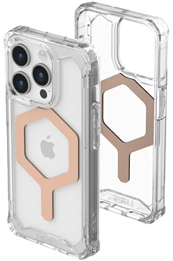 URBAN ARMOR GEAR UAG Hülle Kompatibel mit iPhone 15 Pro Hülle 6,1 Zoll Plyo Ice/Roségold Eingebauter Magnet Kompatibel mit MagSafe Charging Rugged Anti-Vergilbung Transparent Klar Schutzhülle