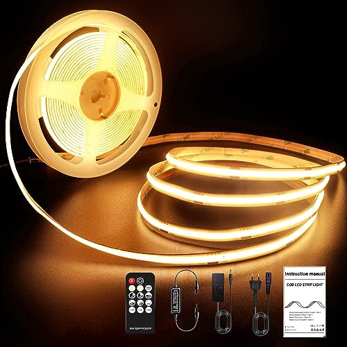 ROUKLE Tira COB LED 8mm - 10M, 24V, Super Brillante y Regulable, CRI90+ con Control RF | 3840 LEDs | Blanco Cálido 2700K | Fácil Instalación DIY Decoración Hogar