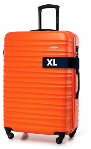 WITTCHEN Reisekoffer Groß Rollkoffer Trolley Großer Koffer Check-In Gepäck Hartschale aus ABS 4 Spinner-Rollen Zahlenschloss Groove Line Größe L orange Lufthansa/Eurowings/Ryanair