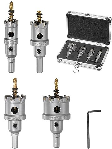 QUARKZMAN 5pcs Métal Trou Scie Trousse Carbure Coupeur 21/27/32/42mm Dia pour Coupe Inox Acier, Acier, Fer, Cuivre, Aluminium, Plastique, avec Magasin Étui