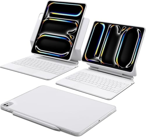 ESR iPad Pro 13 Inch (M5/M4, 2025/2024) Case with Keyboard, Keyboard Case with Easy-Set Magnetic Stand, Portrait/Raised Modes for iPad Pro 13 Keyboard, Removable Case, Rebound 360 Series, White