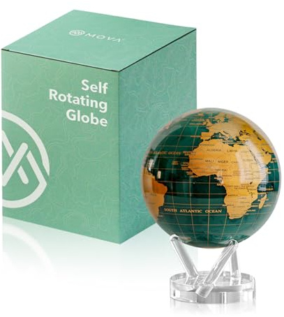 MOVA Selbstrotierender Globus, Smaragdgrün und Gold Prestige (8.5) | rotierender Solar-Globus, ohne Batterien oder Kabel, Geschenk für Geografie-Fans, Premium-Kinetikdisplay, Schreibtischdeko