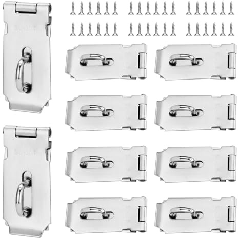 JOIKIT 10 PCS 3 Inch Padlock Hasp, 304 Stainless Steel Door Security Clasp, Door Latch Lock with 80 Mounting Screw, Shed Lock Hasp for Home Door, Cabinet, Gate