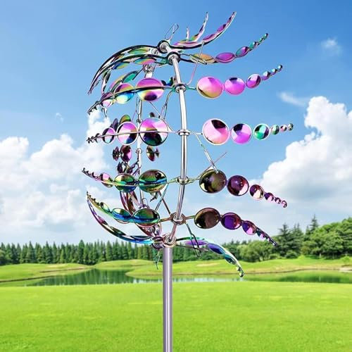 MUNCHIN Einzigartige und magische Metall Windmühle, 3D Windbetriebene Kinetische Windrad Garten Metall, Rostfrei Gartenstecker Windspiel, für Terrasse Rasen und Garten Dekoration,Multicolour
