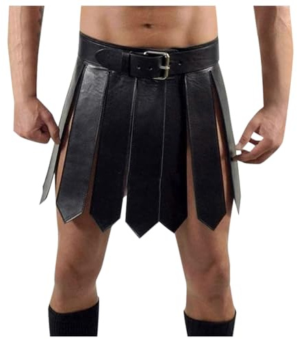 Duohropke Disfraz de gladiador para hombre, falda de cuero, disfraz de soldado romano, cosplay, delantal, cinturón de piel sintética, falda, falda, ropa de club, armadura