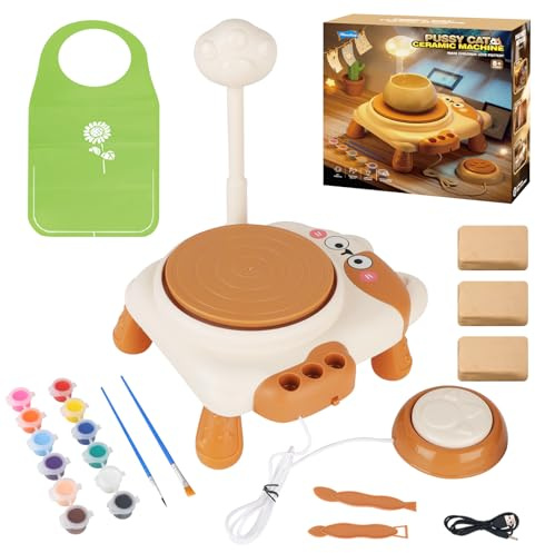 deAO Töpferset für Kinder, Töpferstudio mit Ton Lufttrocknend, Töpferscheibe Elektrisch, Keramik Bemalen Set, Pottery Wheel Kits für Kinder ab 8 9 10 11 Jahren
