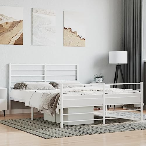 ZQQLVOO Bed Frame Lattenrost Palettenbett Bodenbett Bettgestell mit Kopf- und Fußteil Metall Weiß 160x200 cm