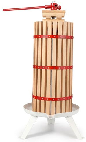 Towallmark Manuelle Obst-Weinpresse, 7,9 Liter Massivholz Obst- und Weinpresse, mit T-Griff, stabile dreieckige Struktur, manuelle Montage erforderlich