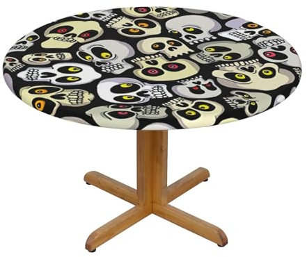 SSGVLPTO Runde Tischdecke mit Totenkopf-Druck, runde Tischdecke, Picknickdecke, elastischer Stoffbezug