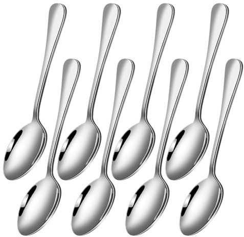 FSSTUD 8 Pcs Stainless Steel Table Spoon Restaurant Dinner Spoons Kitchen Tablespoons Party Dessert Spoons Large Eating Tablespoons Metal Coffee Spoon for Home 18.5 x 3.9cm