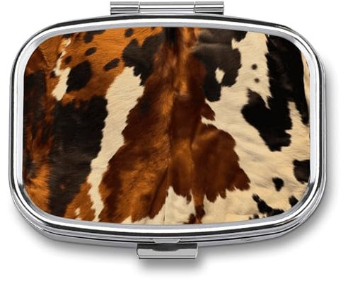 Abstrakte Pillendose mit 2 Fächern aus Kuhhaut, tragbare Tasche, Pillen-Organizer, Medizin-Vitamin-Organizer für Männer und Frauen