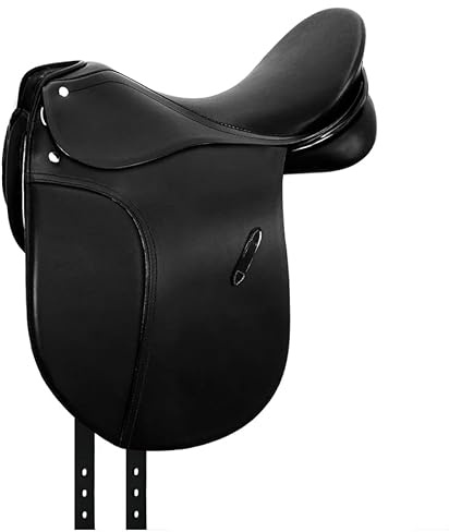 Sazaar Tack English Dressage Cow Leather with Full Covered Softie Horse Saddle 13 to 19 Black ST-025 (18 Seat)