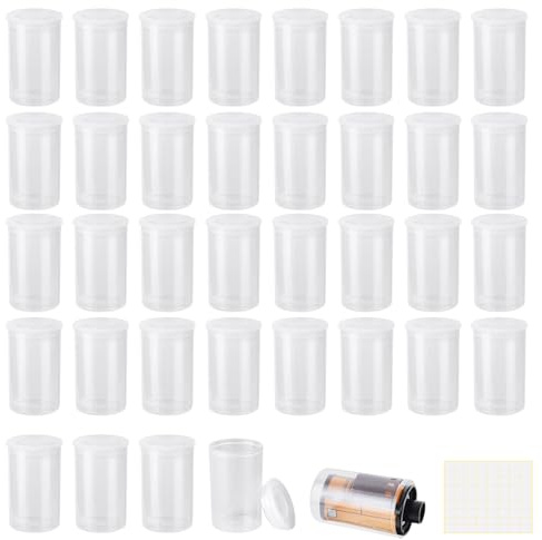 Amentalove 36 Stück Filmdosen Mit Deckel, Filmkanister Filmdosen, Filmdosen Plastikkaniste, Filmdosen aus Kunststoff Wasserdicht für Aufbewahrung, Kleinteile Film Kanister (32mm Transparent)