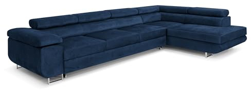 COMFORTINO FURNITURE Ecksofa mit Schlaffunktion PASTI XL L-Form, Sofa Couch mit Bettkasten, Couch Eckcouch, Schlafsofa für Wohnzimmer Couch mit Schlaffunktion (Blau, Ottomane Rechts)