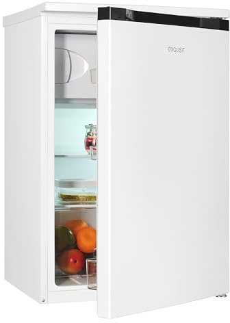Exquisit Kühlschrank mit Gefrierfach, 107 L, 4-Sterne, 55 cm, KS15-4-051C | Freistehendes Tischkühlgerät in Weiß - Energieklasse C - Nur 37 dB leise - 2 Glasablagen und 3 Türfächer für 1-2 Personen