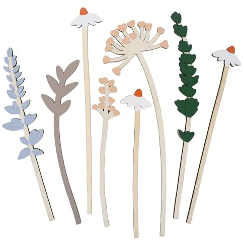 Logbuch-Verlag 7 träblommor som bukett påskdekoration vårdekoration presentidé mamma mormor i skandinavisk 11 x 2 x 33,8 cm naturdekoration