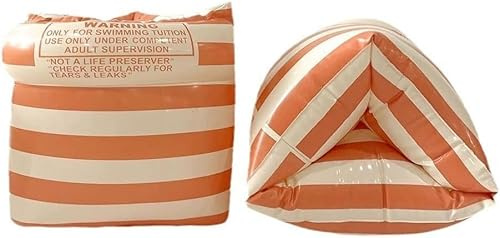 YOBOKO Uppblåsbara simarmband lär dig att simma armringar flytande simning träningsringar simning armband ärmar för barn pojkar flickor vuxna 2-pack (orange randig)