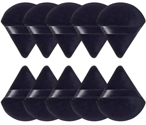10 Pièces Bouffées de Maquillage en Coton Triangle Poudre Minérale Sec Humide, Contrôle Précis avec Sangle pour Visage, Yeux et Zones Délicates