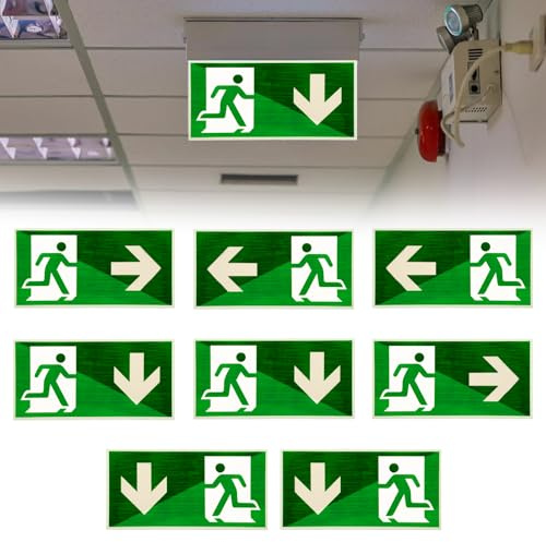 GOEDCH 8 cartelli per uscita di emergenza: extra lunghi, segnale di uscita di emergenza incluso sinistra, destra e inferiore, 300 x 150 mm, autoadesivo, vialetto di soccorso, avvertenza