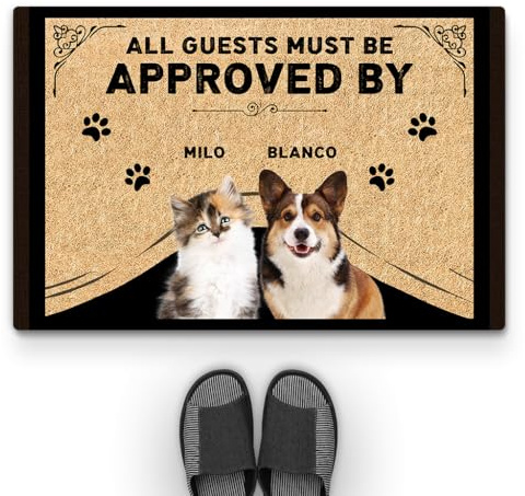 Personal Chic Personalised Door Mat - All Guests Must Be Approved By - Welcome Mat, Welcome Door Mat, Custom Rug, Personalised Rug (2 Animals)