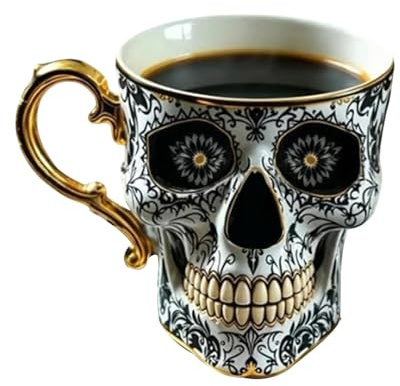 Royal Skull Coffee Mug,Gothic Porcelain Tea Cup with Gold Trim, Skull Coffee Mug Halloween Gifts, Great for Coffee Lovers and Collectors (B)