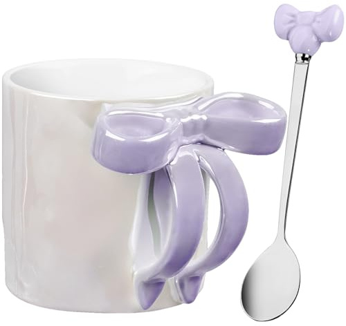 NiHome 12OZ Bow Handle Ceramic Coffee Mug for Home, Office, Travel, Electroplated Finish with Shimmering Starry Glow, High-Temperature Fired for Durability(Purple)