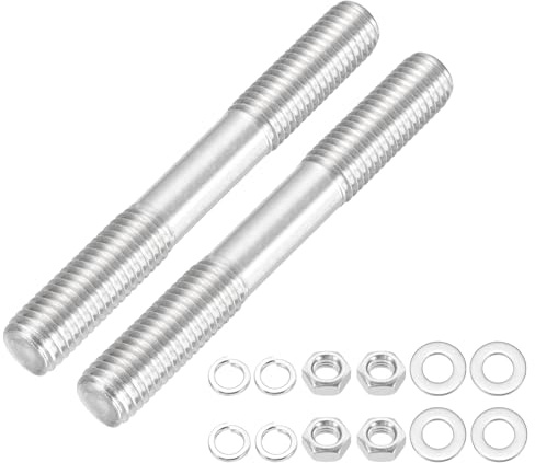 sourcing map Lot de 2 vis à goujons à double extrémité M12 x 100 mm, en acier inoxydable 304 à double filetage avec rondelle d'écrou pour l'entretien de la maison, ancrage structurel, vis de fixation