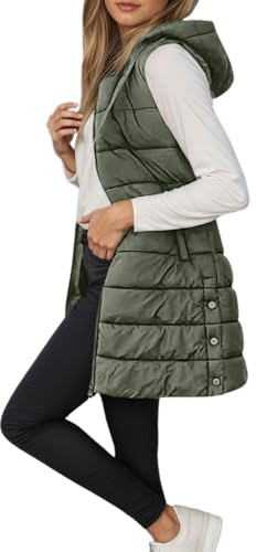 Chaleco acolchado para mujer, chaleco largo sin mangas con capuza, cremallera, abrigo acolchado, abrigo cálido de invierno, chaleco largo con bolsillos, chaleco de plumón, chaleco ligero, otoño