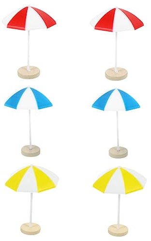 TOBBOMEY 6pcs Miniature Sun Umbrellas Micro Landscape Decor Doll House Accessories Medium Beach Umbrellas Red Blue Yellow for Aquarium Garden and Diy Beach Scene