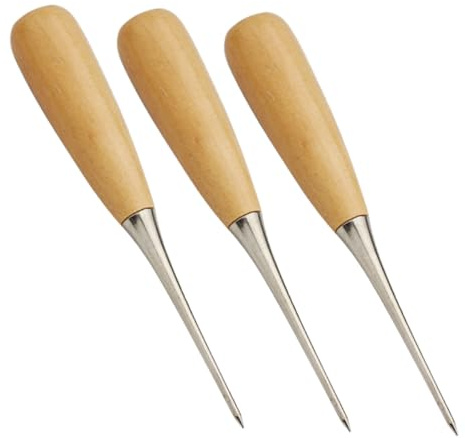 Healifty Set 3 Punteruoli da Cucito Portatili Manico in Legno per Pelle, Strumenti Artigianali Fai da Te, Utensili Compatti per Forare e Patchwork, per Cucito Creativo e Lavori Manuali
