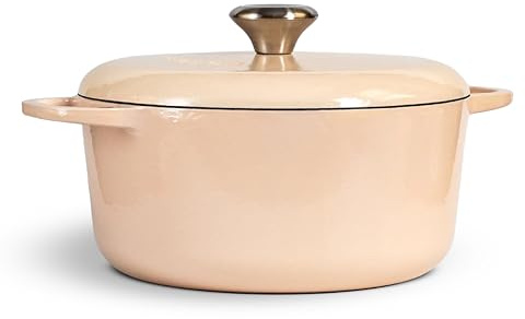 Season Cast Iron Casserole Dish with Lid, Toasted Oat– 24cm / 4.3L – Solid Cast Iron Pot for Bread Making, Stews, Roasts and Gentle Oven Cooking - Bringing Steady Heat to Everyday Home Cooking