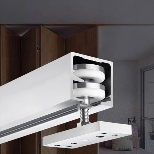 Sliding Door Kit Top Hung Pocket Door Bi-folding Rail, Hidden Sliding Door Track - Smoothly & Quietly, Patio Balcony Doors Guide Hardware Kit, Easy to Install