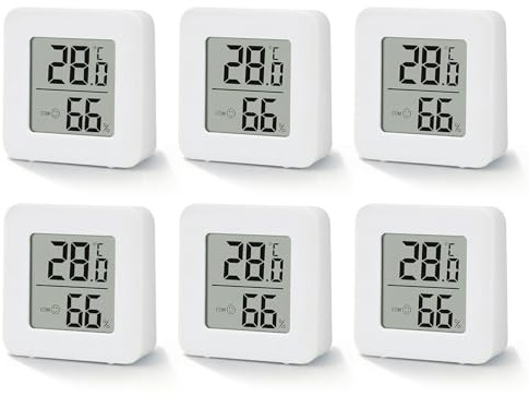 6PCS Room Thermometer, Digital Room Thermometer Hygrometer, Indoor Thermometer Hygrometer with Temperature Humidity Monitor for Baby, Home, Office, Nursery, Greenhouse, Garden (White)