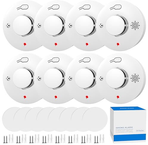 WARROXIDE Smoke Detector, Fire Alarms for Home, AA Battery Powered Photoelectric Smoke Alarm with Test/Mute Button,8 PCS