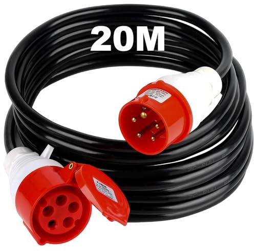 TEOV CEE Verlängerungskabel 20M, IP44 5G 2,5mm² Starkstromkabel Gummi, 400V 16A CEE Starkstromkabel für Außenbereich Baustellen Gewerbe Landwirtschaft