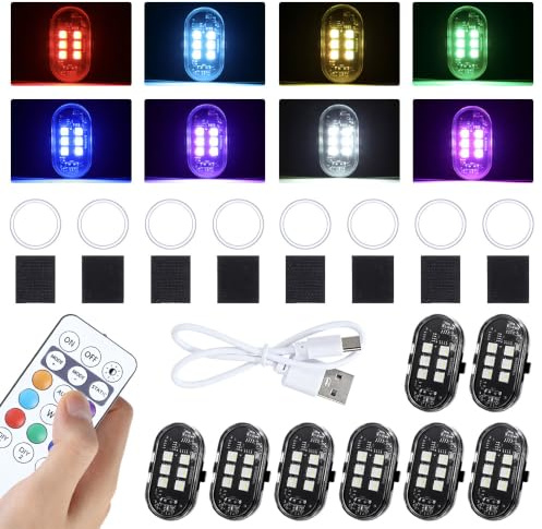DAJASD 8 Pezzi Luci Stroboscopiche Drone LED, 8 Colori Ricarica USB Lmpermeabile Luce a LED, Luci Stroboscopiche Senza Fili con Telecomando, Ricaricabili USB Strobe Drone Light per Motocicletta
