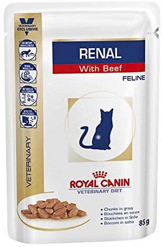 Royal Canin Renal, Spezialkatzenfutter mit Rindfleisch, bei Nierenproblemen, 48 x 85 g.