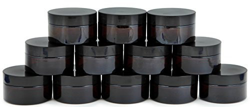 Vivaplex, 12, Amber, 15 ml, Round Glass Jars, with Inner Liners and black Lids