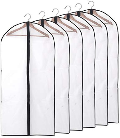 Niviy Kleidersack 6 Stück Hochwertiger Kleidersäcke, Transparent 60x140 cm Atmungsaktiver Stoff, für Anzüge Kleider Mäntel Sakkos Hemden Abendkleider Anzugsack Aufbewahrung XXL