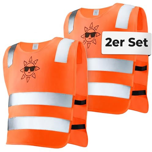 Prowiste 2er Warnweste Kinder Set - 𝗦𝘁𝗮𝗿𝗸 𝗦𝗶𝗰𝗵𝘁𝗯𝗮𝗿 Orange - Universal Größe Für Kids von 2-12 Jahren - Geprüft EN 17353:2020 Zertifizierung