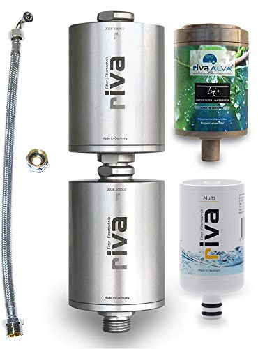 rivaALVA Life SafePro Wasserfilter Set - Kombination aus einem Blockaktivkohlefilter und einem Bakterien- und Legionellenfilter mit Anschlussset