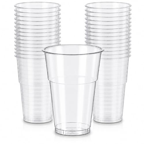 Clear Reusable Plastic Beer Cups 16oz Pack of 50 – Reusable Drinking Cups for Beer, Lager, Cider, Soft Drinks & Cocktails – Premium Crack Resistant PET Cups – Perfect for Parties, BBQs, Festivals